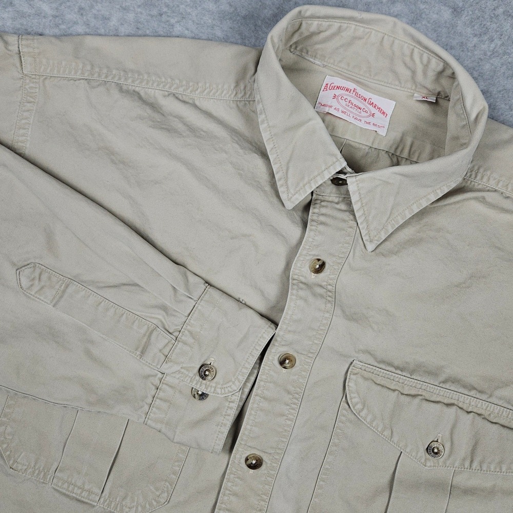 Vintage Filson Men's XL Khaki Button Up Safari Work Shirt Outdoor Rugged Cotton